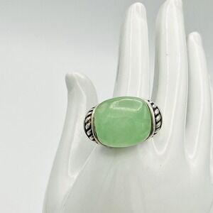 FD 925 Green Jade Ring Sterling Silver Art Deco Cabochon Size 8